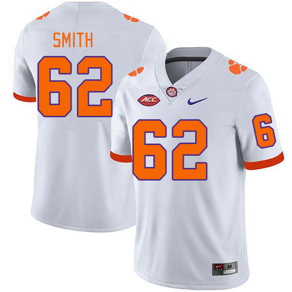 Men #62 Bryce Smith Clemson Tigers College Football Jerseys Stitched Sale-White - Click Image to Close